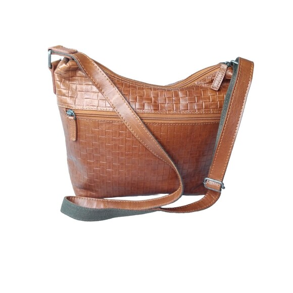 Jack Georges Buffalo Leather Midtown Shoulder Bag Woven Brown Voyager Collection - Picture 3 of 10